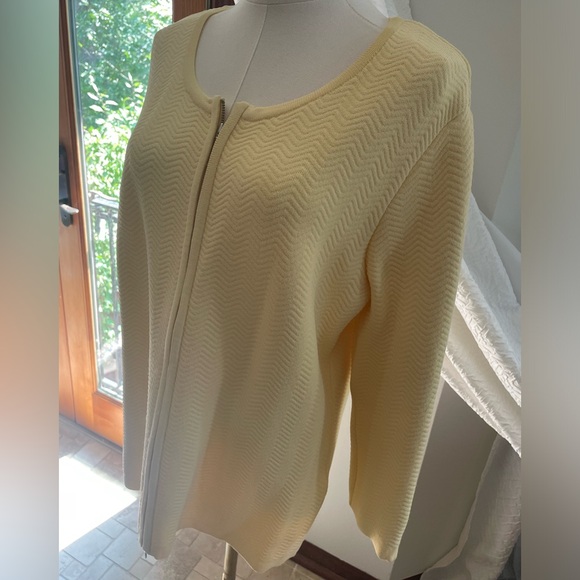European Knit Yellow Luxury Zip-Up Sweater Like St John EUC Beautiful Large - Picture 6 of 10